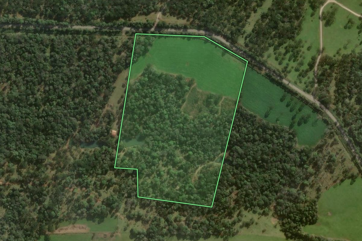 Imagem de satélite do imóvel rural em Papanduva (SC), com o contorno declarado no CAR desenhado por cima.