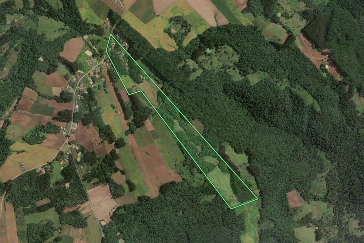 Imagem de satélite do imóvel rural em Papanduva (SC), com o contorno declarado no CAR desenhado por cima.