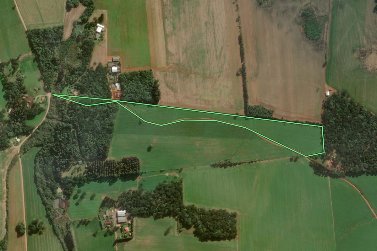 Imagem de satélite do imóvel rural em Papanduva (SC), com o contorno declarado no CAR desenhado por cima.