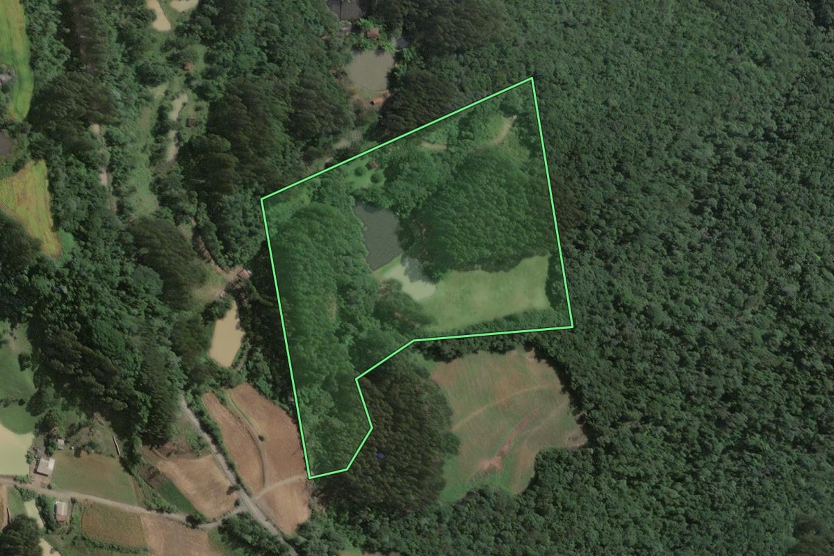 Imagem de satélite do imóvel rural em Papanduva (SC), com o contorno declarado no CAR desenhado por cima.