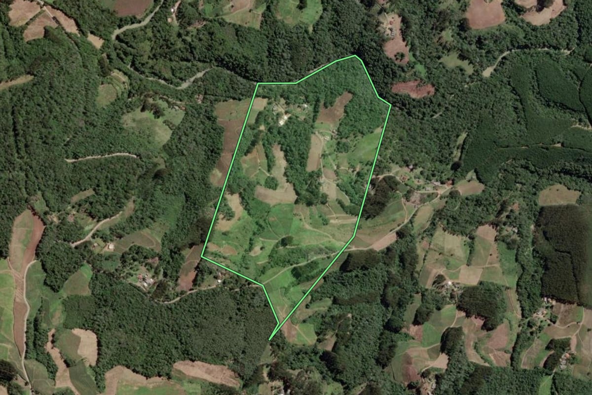 Imagem de satélite do imóvel rural em Papanduva (SC), com o contorno declarado no CAR desenhado por cima.