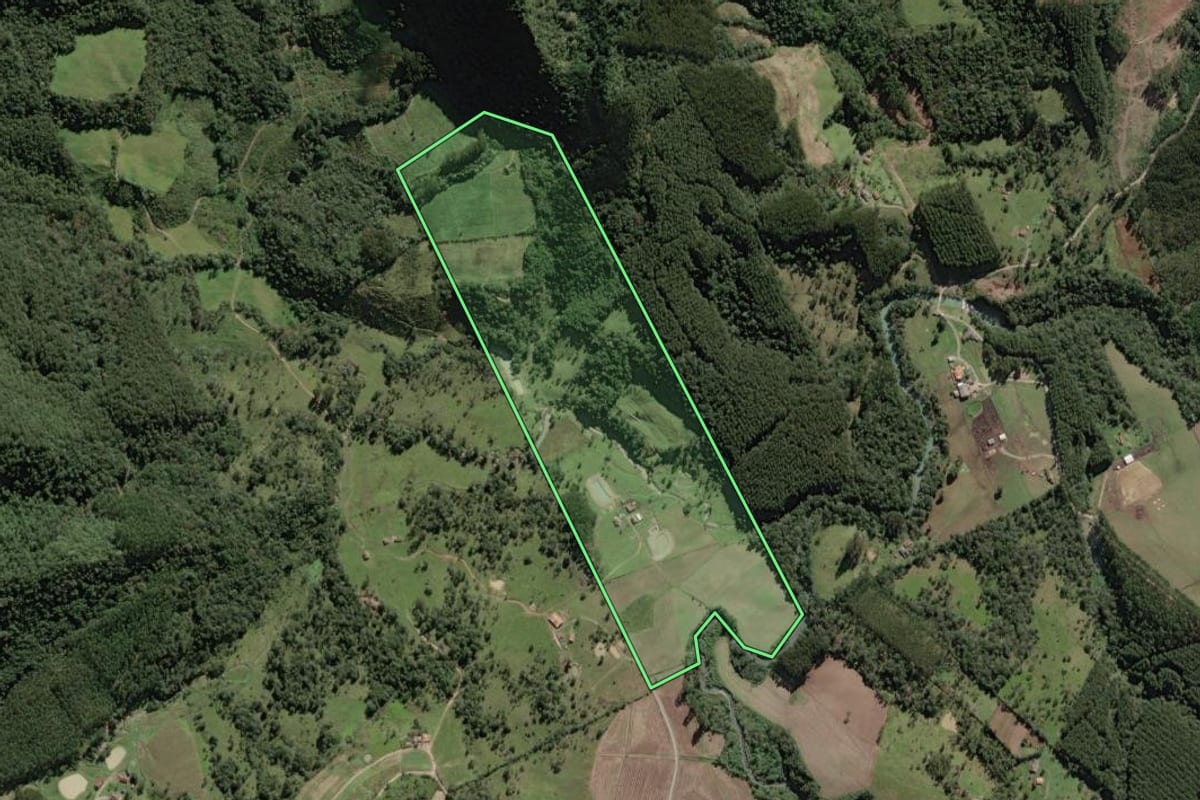Imagem de satélite do imóvel rural em Papanduva (SC), com o contorno declarado no CAR desenhado por cima.
