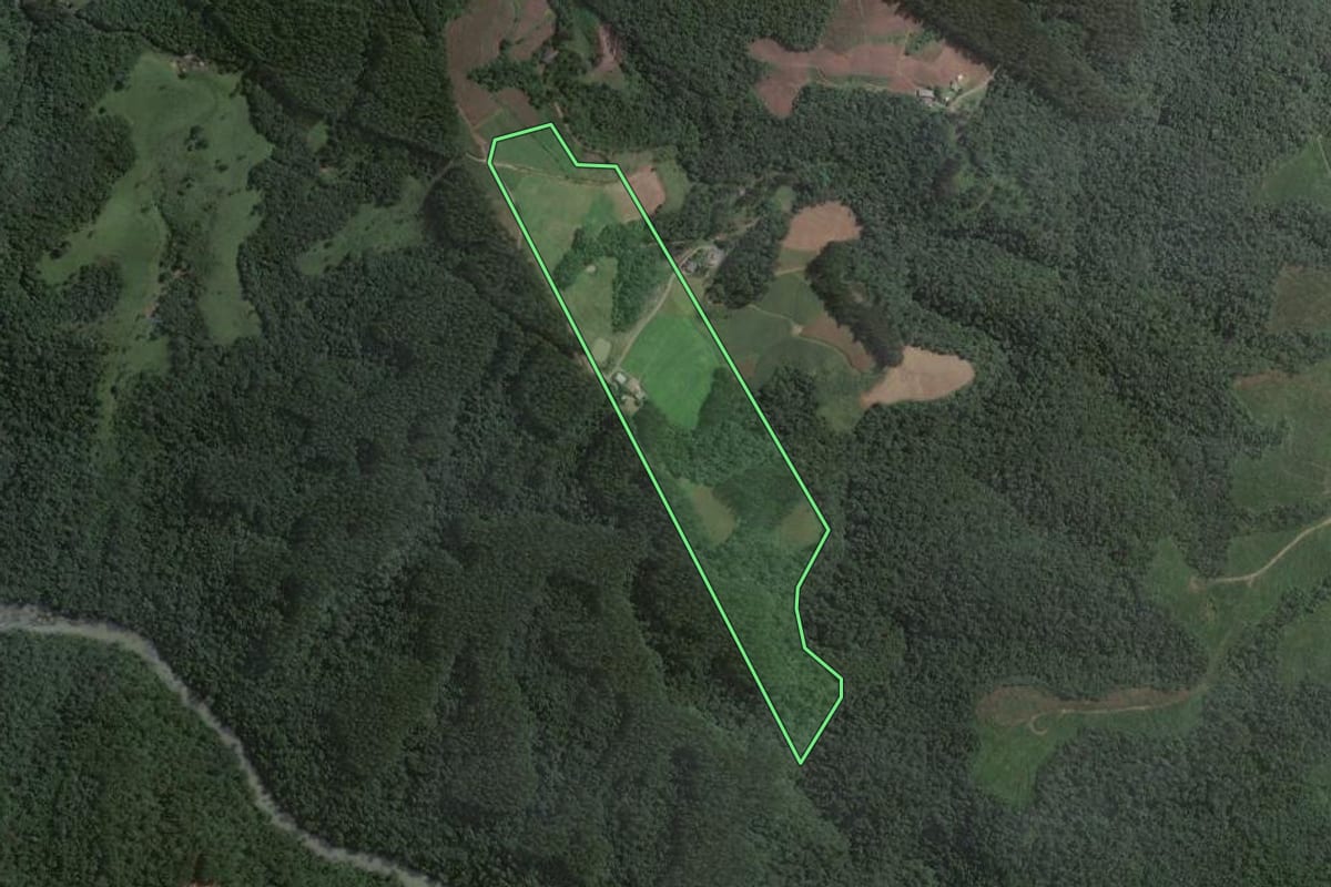 Imagem de satélite do imóvel rural em Papanduva (SC), com o contorno declarado no CAR desenhado por cima.