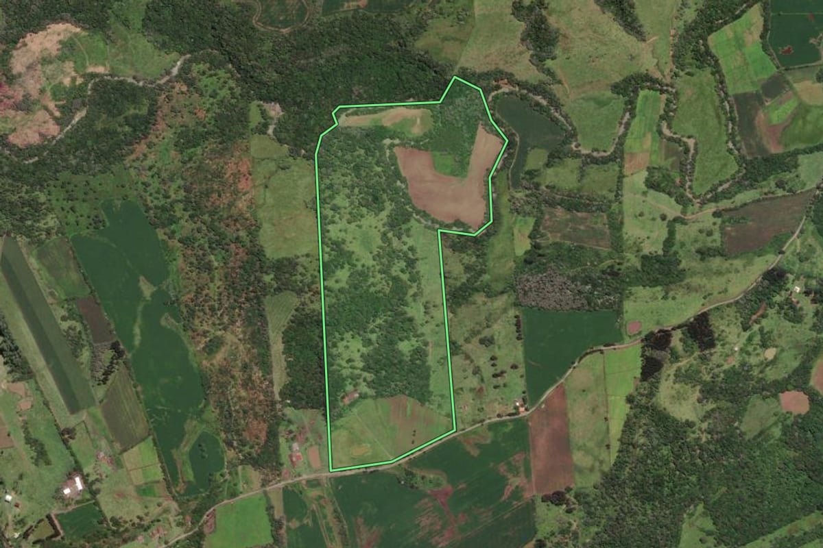 Imagem de satélite do imóvel rural em Papanduva (SC), com o contorno declarado no CAR desenhado por cima.