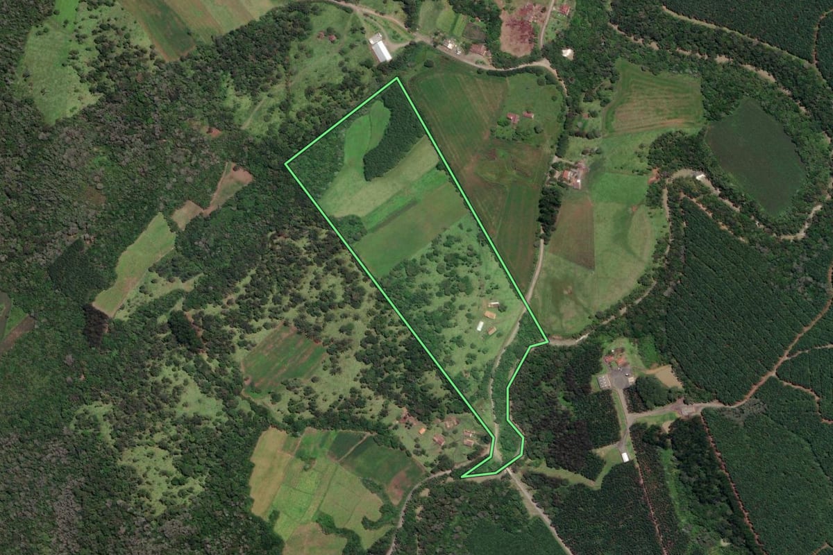Imagem de satélite do imóvel rural em Papanduva (SC), com o contorno declarado no CAR desenhado por cima.
