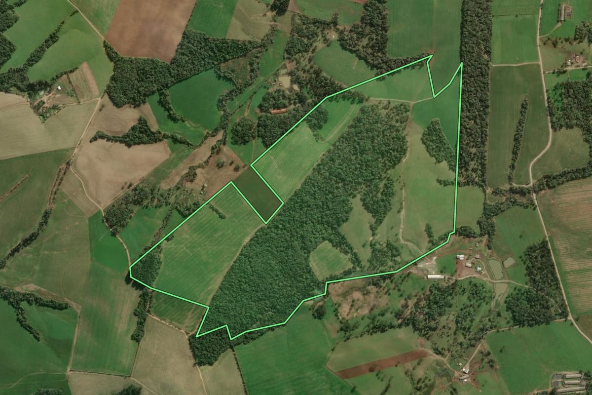 Imagem de satélite do imóvel rural em Papanduva (SC), com o contorno declarado no CAR desenhado por cima.
