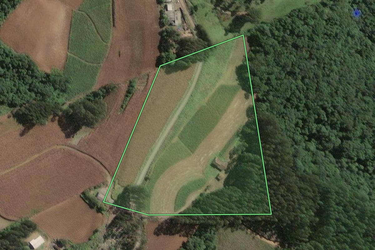 Imagem de satélite do imóvel rural em Papanduva (SC), com o contorno declarado no CAR desenhado por cima.