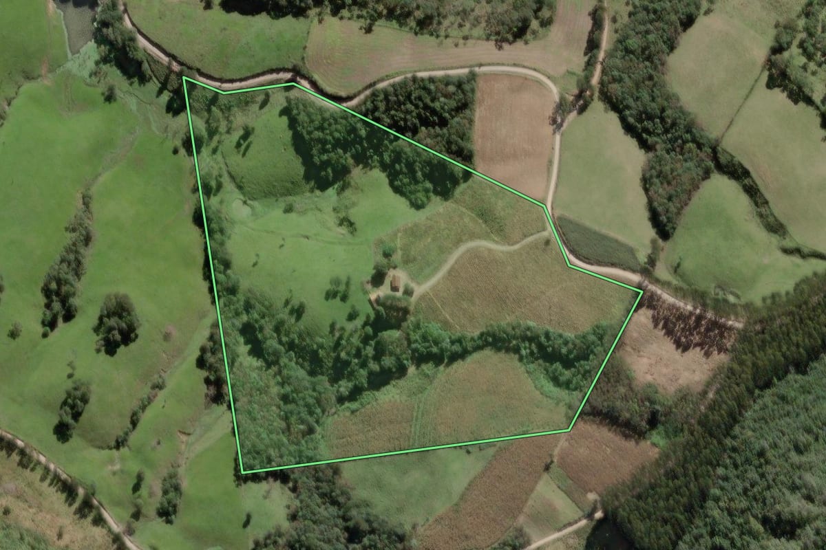 Imagem de satélite do imóvel rural em Papanduva (SC), com o contorno declarado no CAR desenhado por cima.