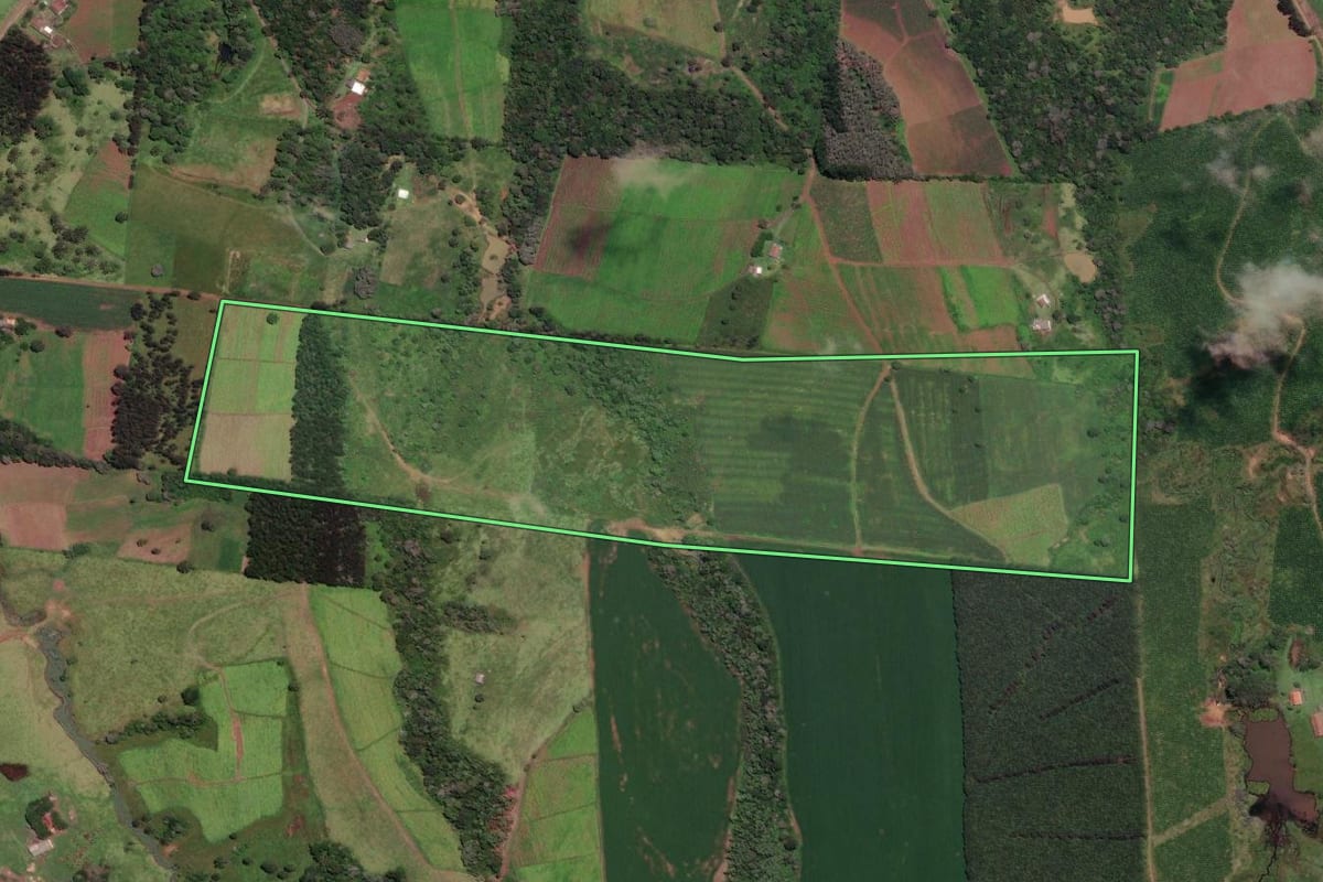 Imagem de satélite do imóvel rural em Papanduva (SC), com o contorno declarado no CAR desenhado por cima.