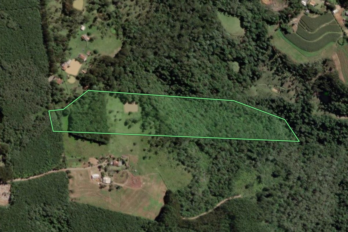 Imagem de satélite do imóvel rural em Papanduva (SC), com o contorno declarado no CAR desenhado por cima.