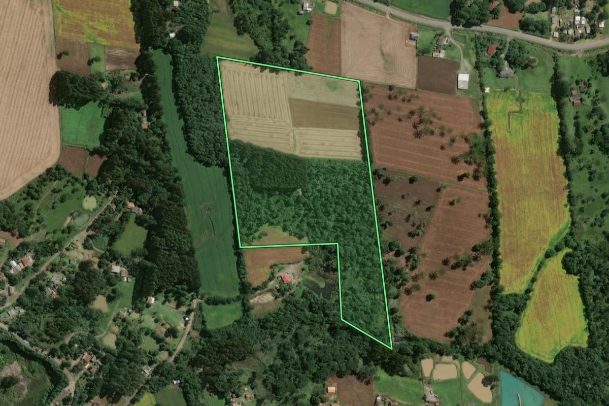 Imagem de satélite do imóvel rural em Papanduva (SC), com o contorno declarado no CAR desenhado por cima.
