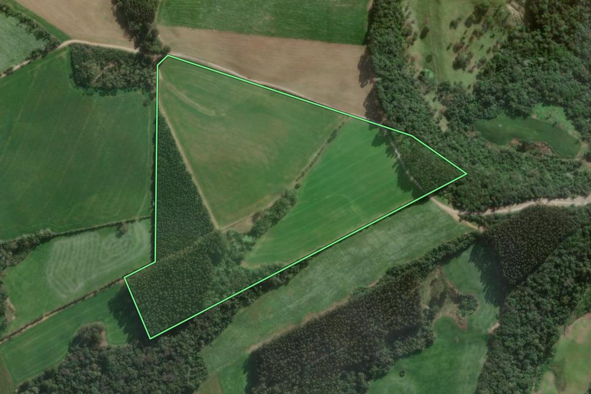 Imagem de satélite do imóvel rural em Papanduva (SC), com o contorno declarado no CAR desenhado por cima.