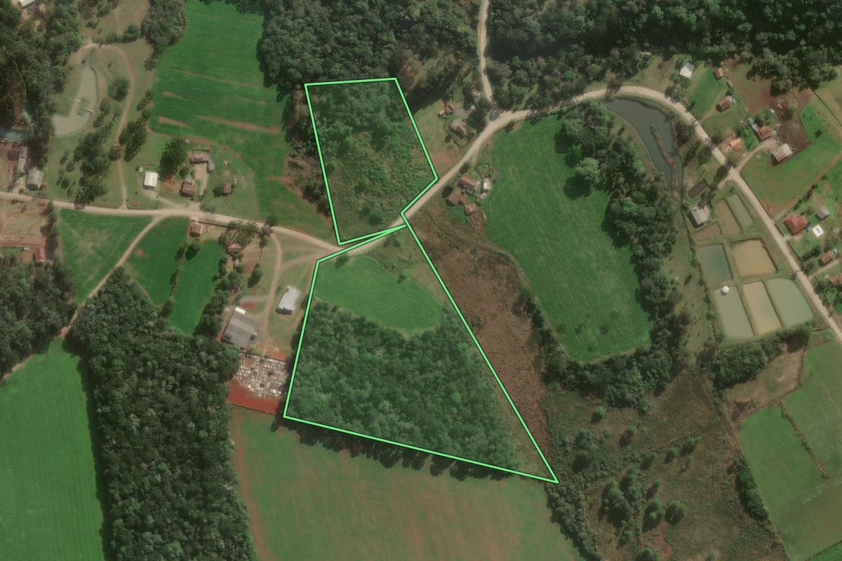 Imagem de satélite do imóvel rural em Papanduva (SC), com o contorno declarado no CAR desenhado por cima.