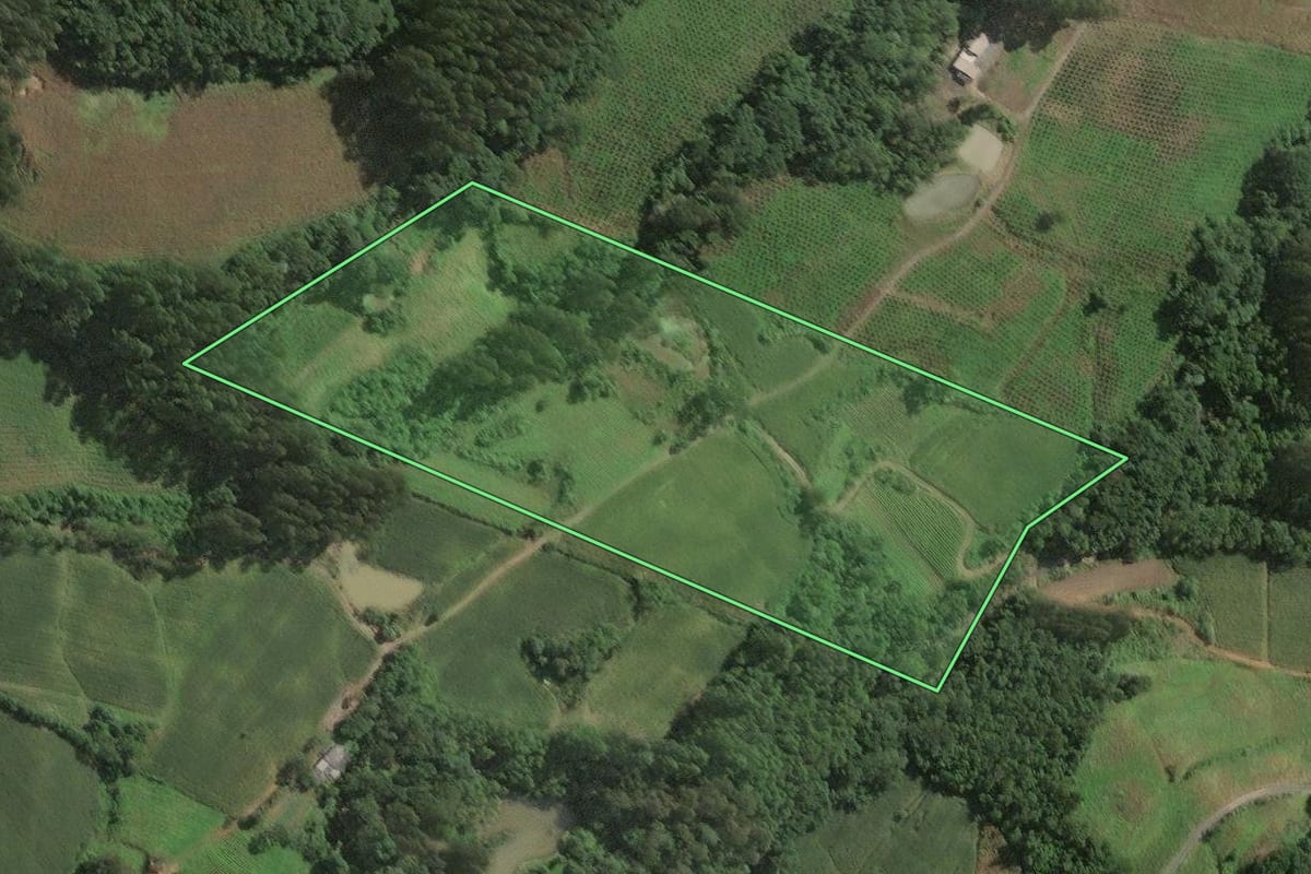 Imagem de satélite do imóvel rural em Papanduva (SC), com o contorno declarado no CAR desenhado por cima.