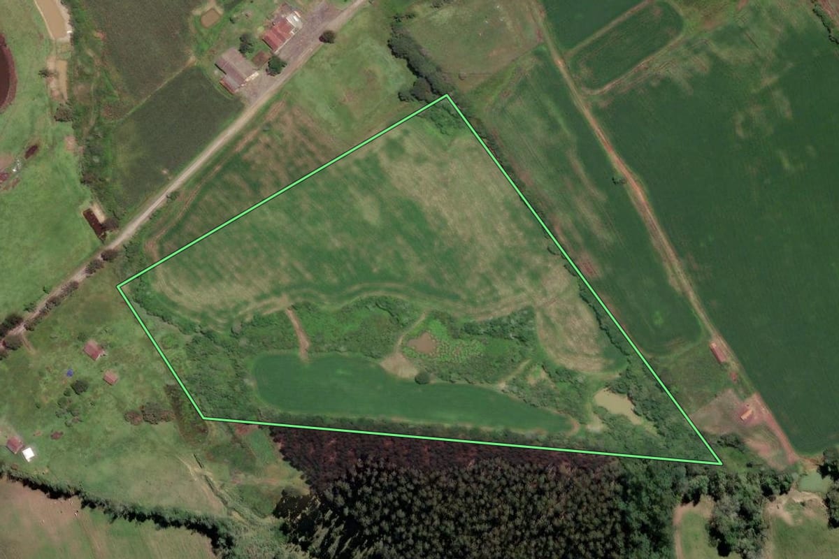 Imagem de satélite do imóvel rural em Papanduva (SC), com o contorno declarado no CAR desenhado por cima.