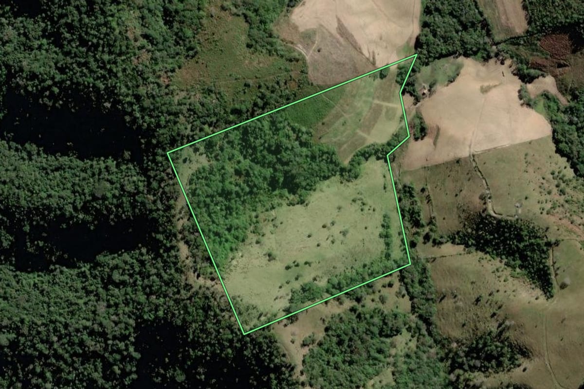 Imagem de satélite do imóvel rural em Papanduva (SC), com o contorno declarado no CAR desenhado por cima.