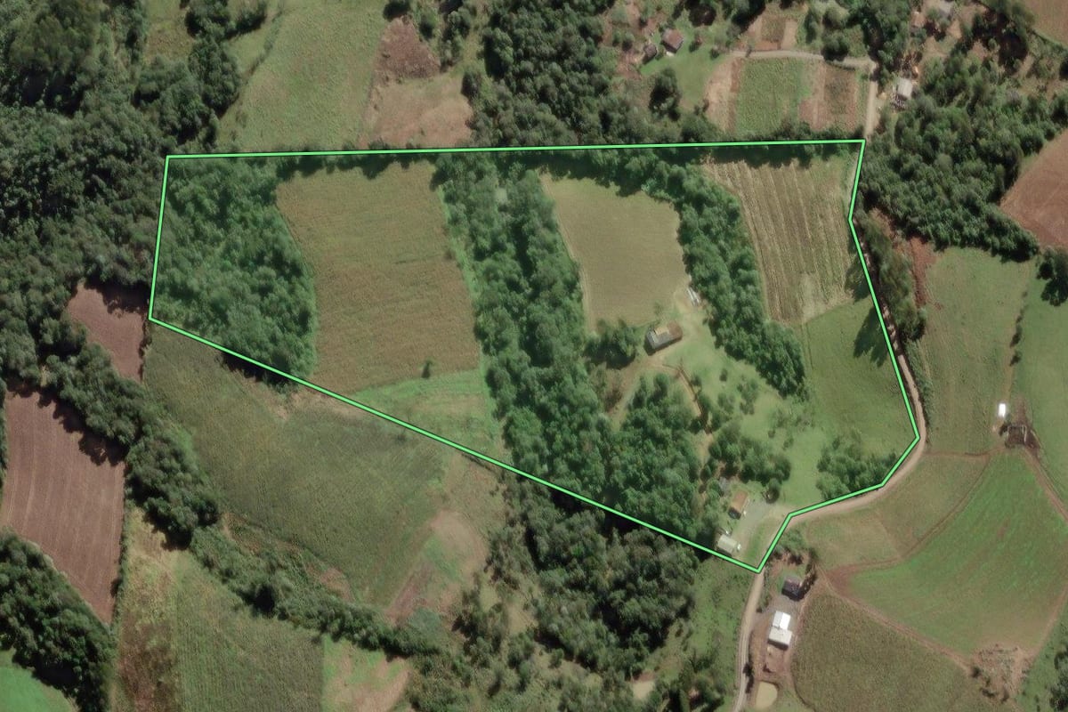 Imagem de satélite do imóvel rural em Papanduva (SC), com o contorno declarado no CAR desenhado por cima.