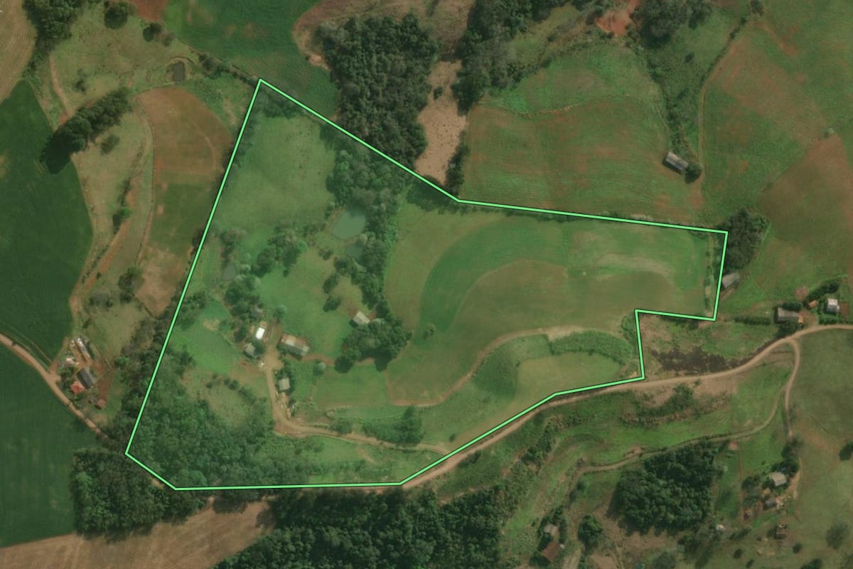 Imagem de satélite do imóvel rural em Paraíso (SC), com o contorno declarado no CAR desenhado por cima.