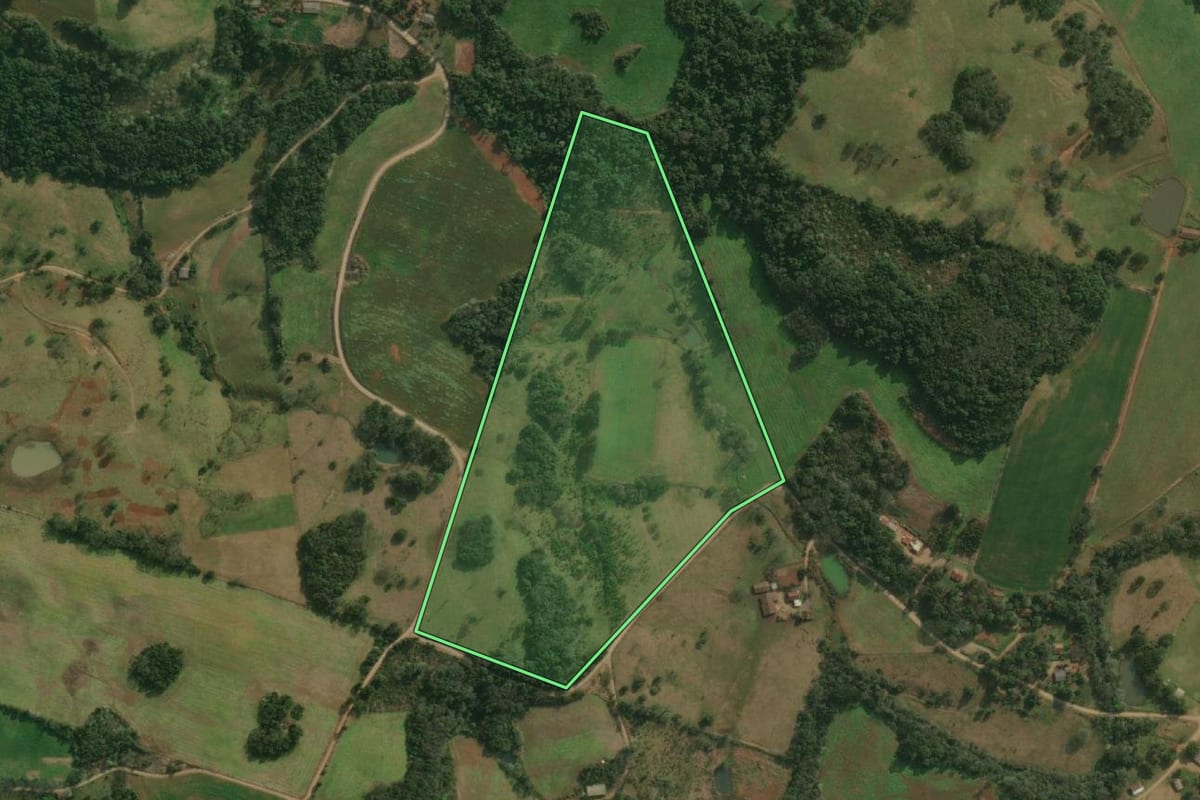 Imagem de satélite do imóvel rural em Paraíso (SC), com o contorno declarado no CAR desenhado por cima.