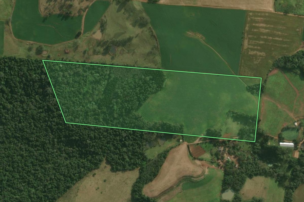Imagem de satélite do imóvel rural em Paraíso (SC), com o contorno declarado no CAR desenhado por cima.