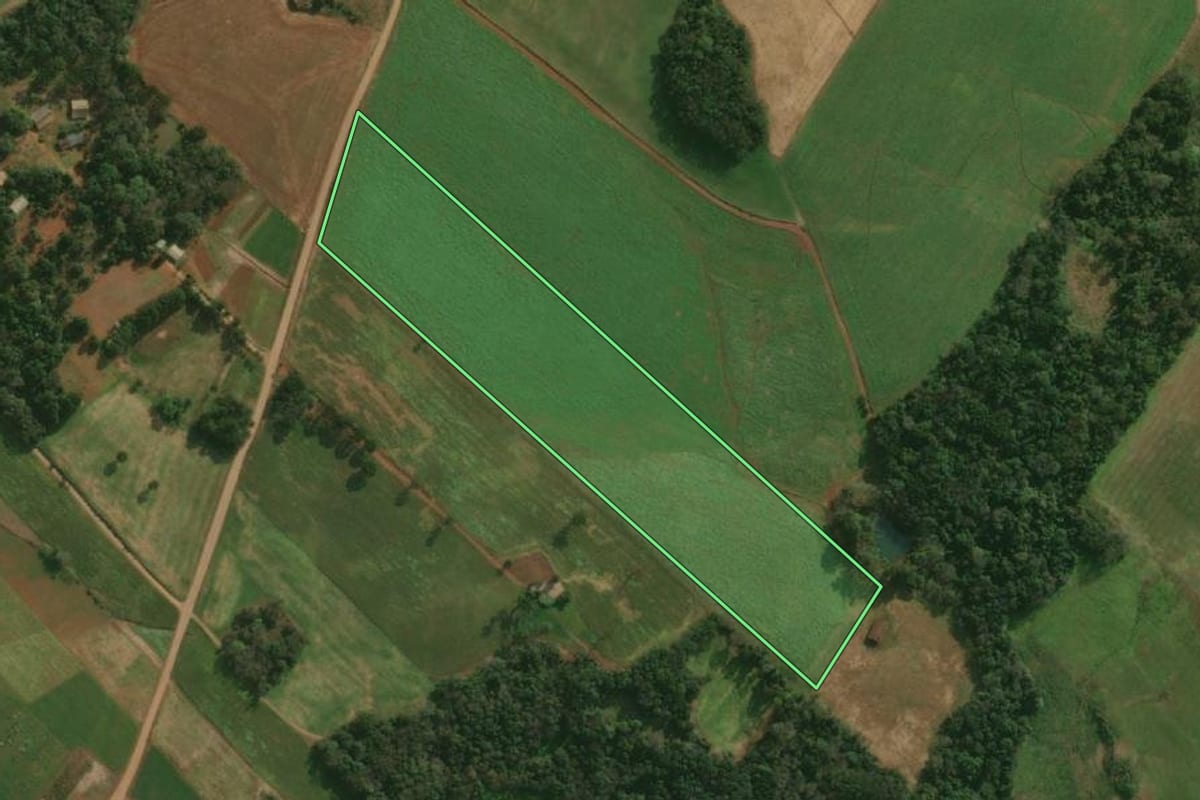 Imagem de satélite do imóvel rural em Paraíso (SC), com o contorno declarado no CAR desenhado por cima.