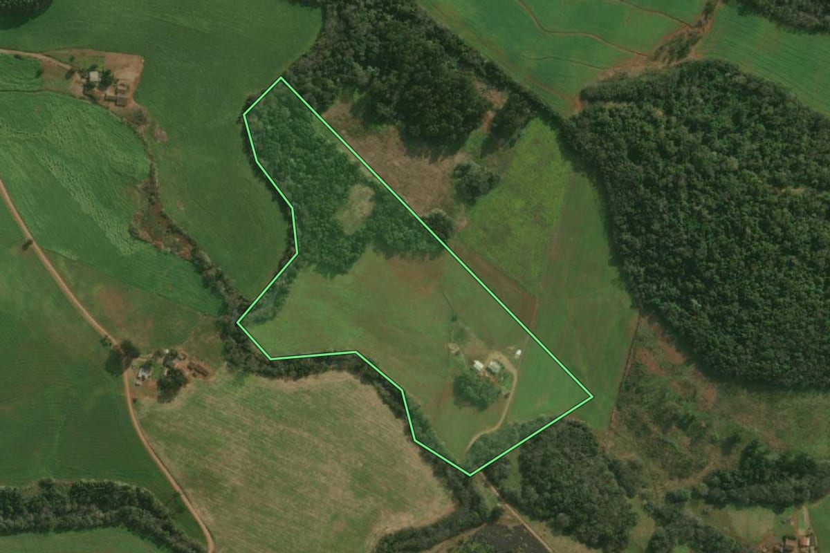 Imagem de satélite do imóvel rural em Paraíso (SC), com o contorno declarado no CAR desenhado por cima.