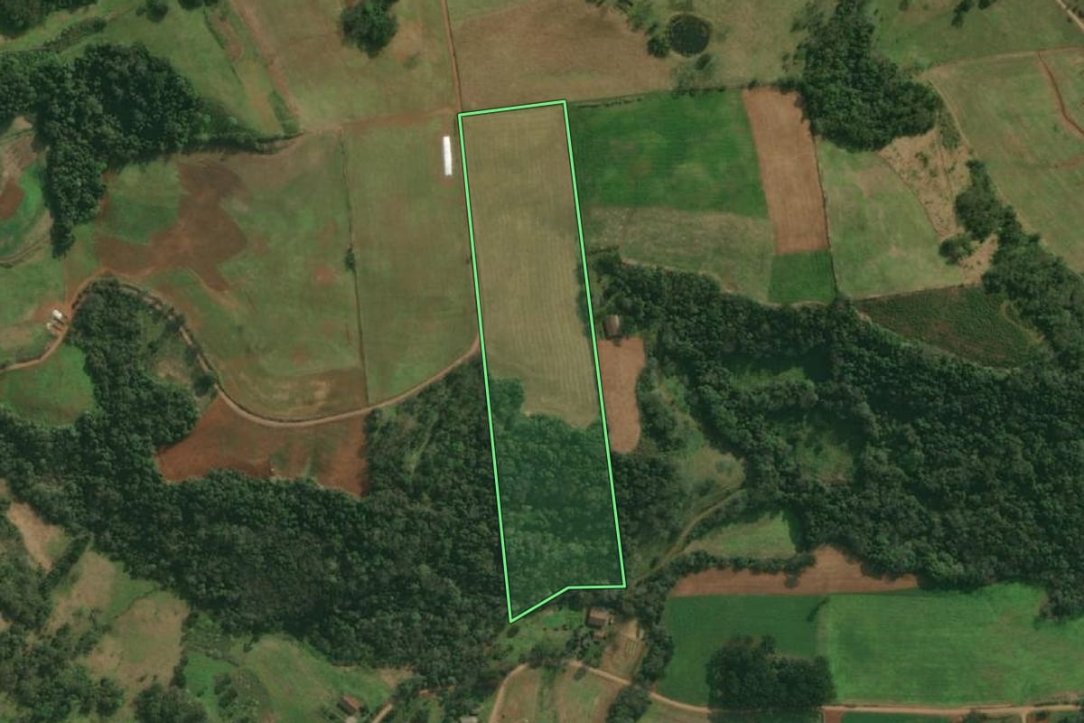 Imagem de satélite do imóvel rural em Paraíso (SC), com o contorno declarado no CAR desenhado por cima.