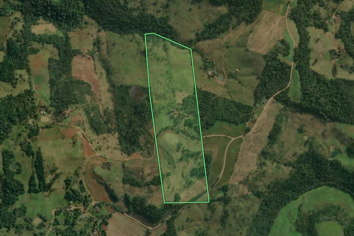 Imagem de satélite do imóvel rural em Paraíso (SC), com o contorno declarado no CAR desenhado por cima.