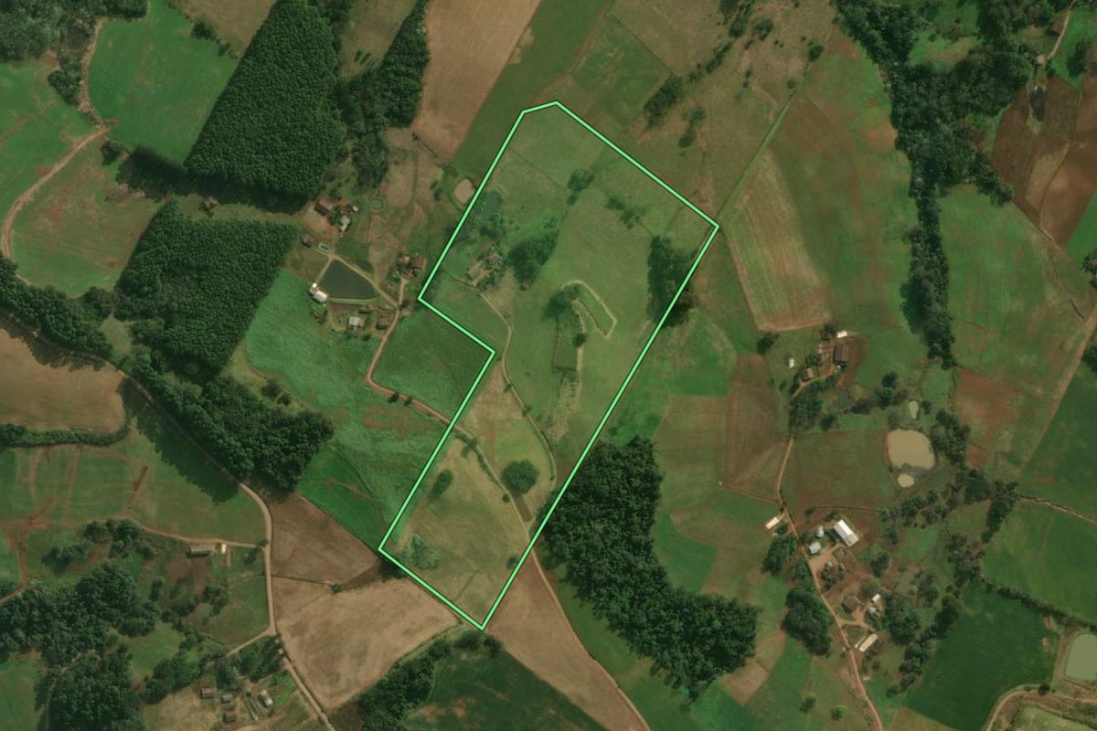 Imagem de satélite do imóvel rural em Paraíso (SC), com o contorno declarado no CAR desenhado por cima.