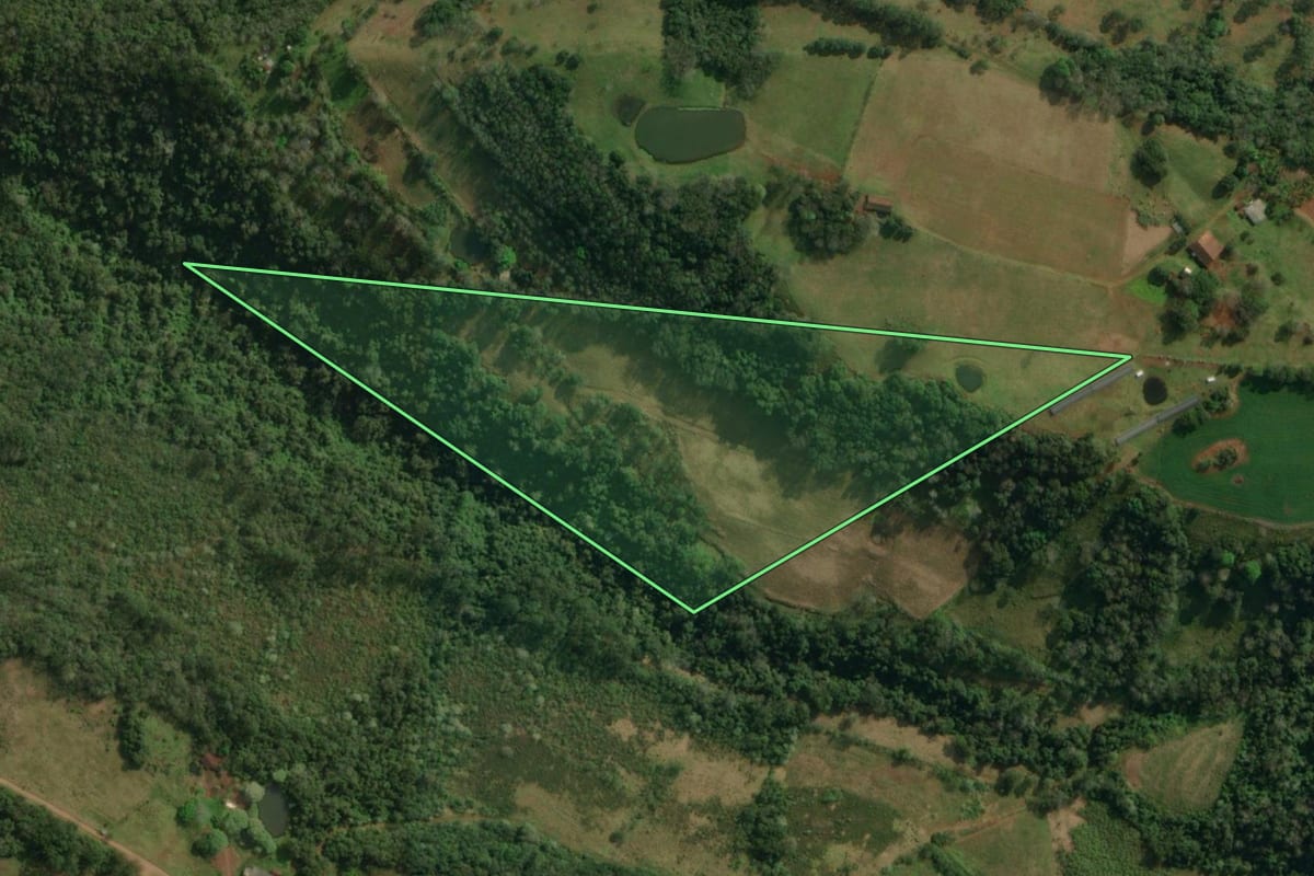 Imagem de satélite do imóvel rural em Paraíso (SC), com o contorno declarado no CAR desenhado por cima.