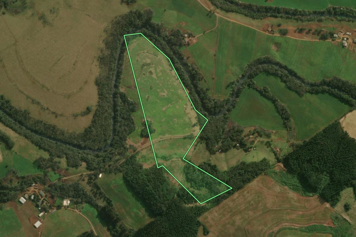 Imagem de satélite do imóvel rural em Paraíso (SC), com o contorno declarado no CAR desenhado por cima.