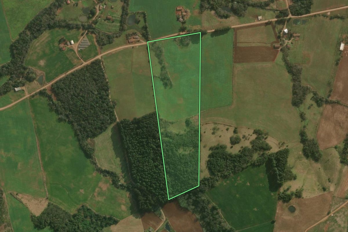 Imagem de satélite do imóvel rural em Paraíso (SC), com o contorno declarado no CAR desenhado por cima.
