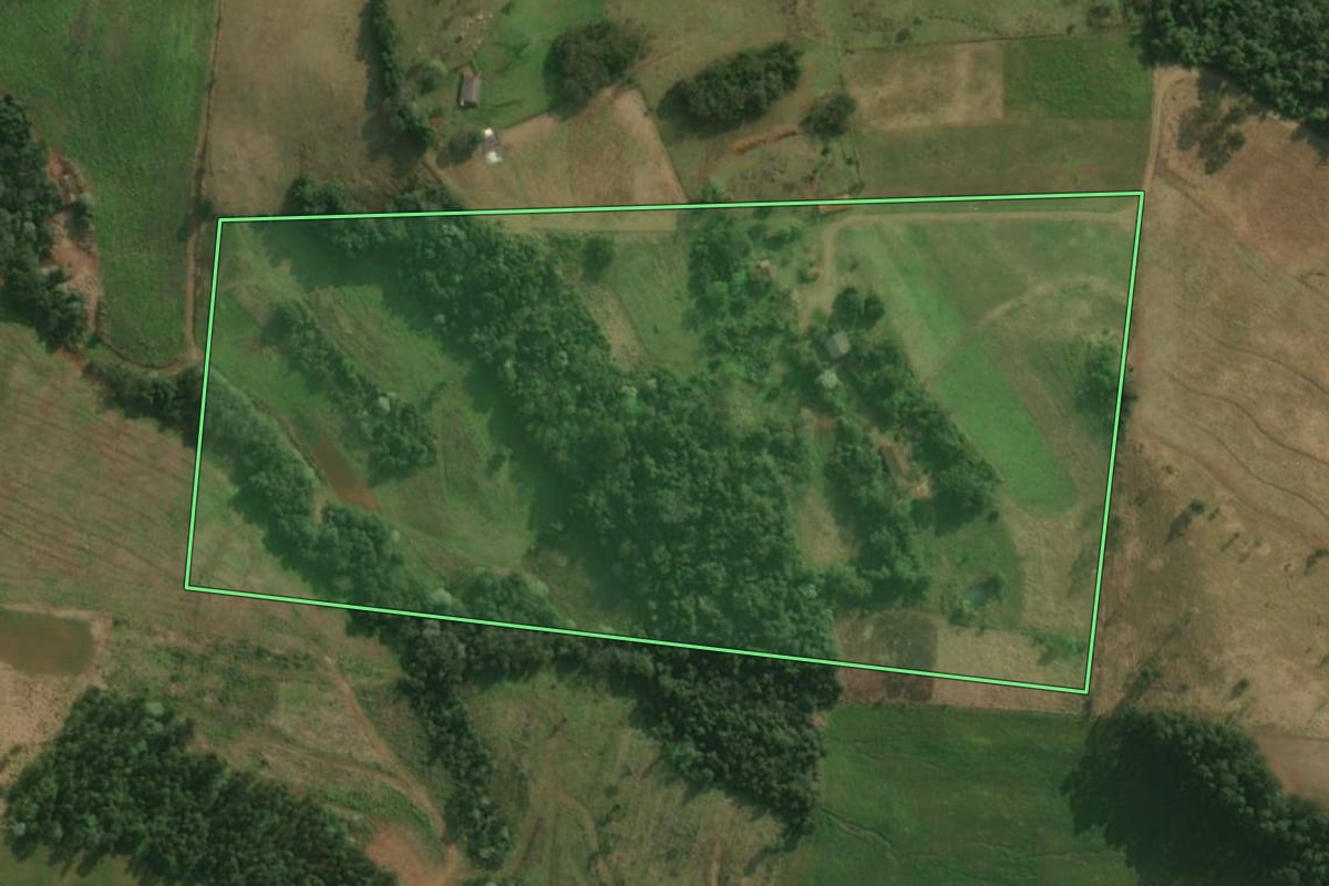 Imagem de satélite do imóvel rural em Paraíso (SC), com o contorno declarado no CAR desenhado por cima.