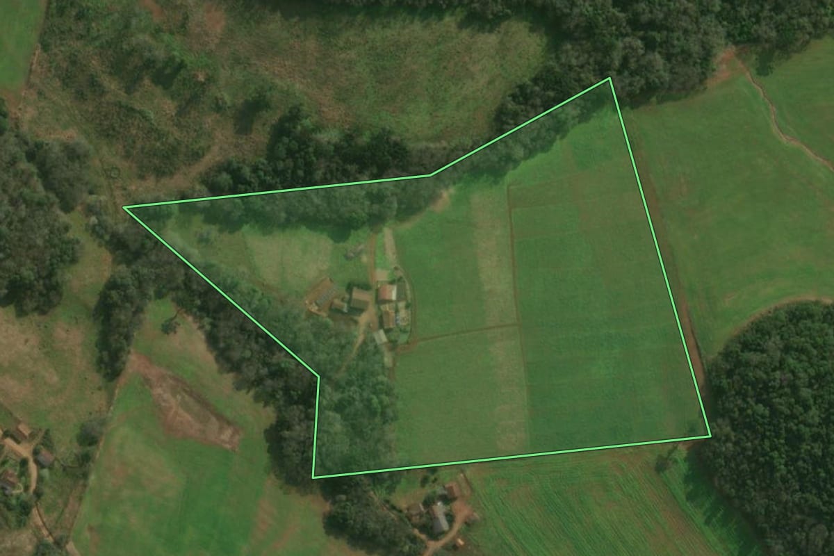 Imagem de satélite do imóvel rural em Paraíso (SC), com o contorno declarado no CAR desenhado por cima.