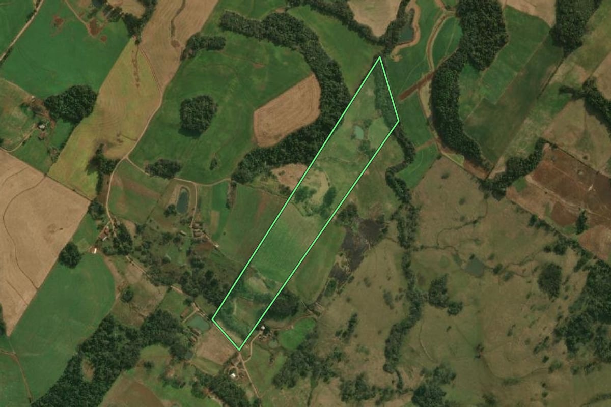 Imagem de satélite do imóvel rural em Paraíso (SC), com o contorno declarado no CAR desenhado por cima.
