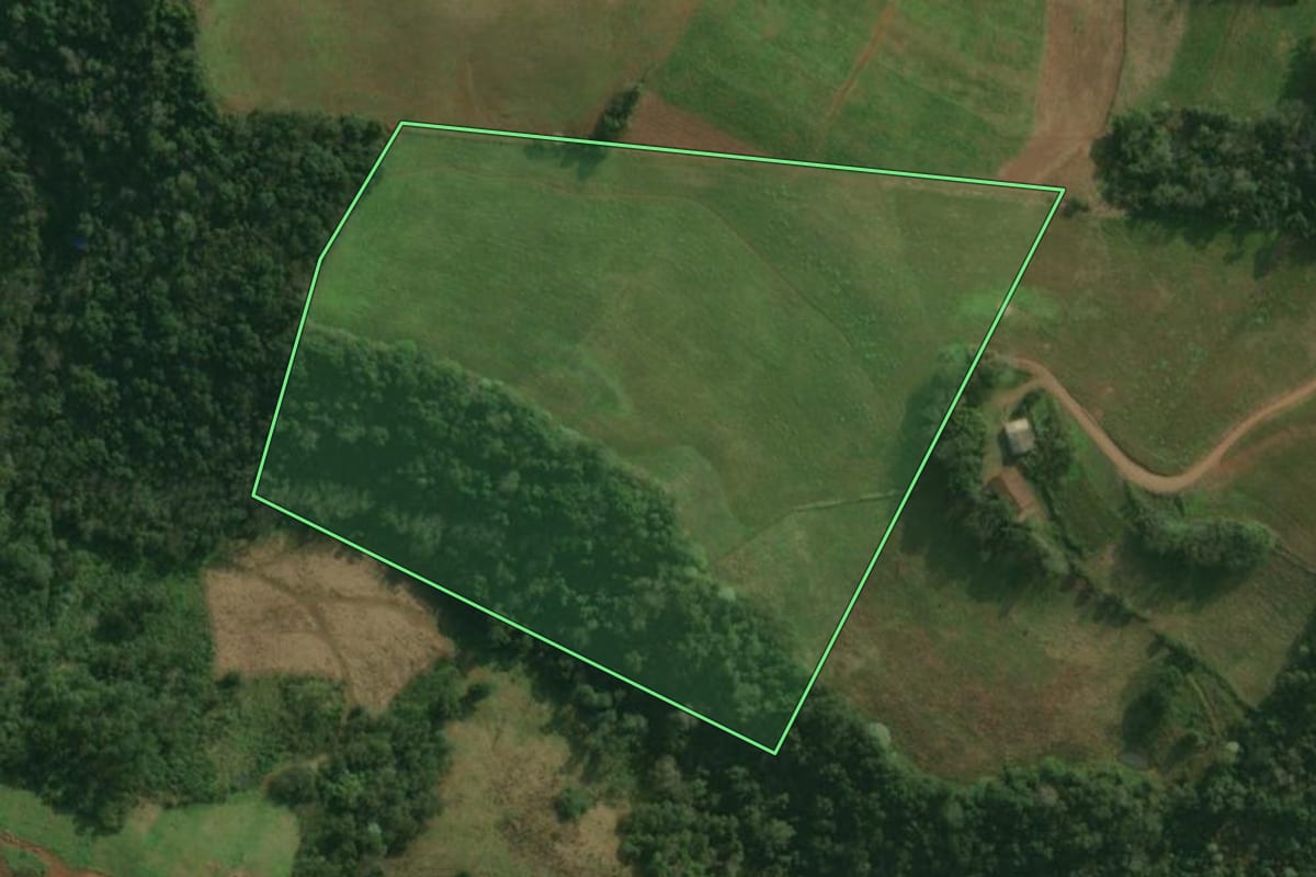 Imagem de satélite do imóvel rural em Paraíso (SC), com o contorno declarado no CAR desenhado por cima.