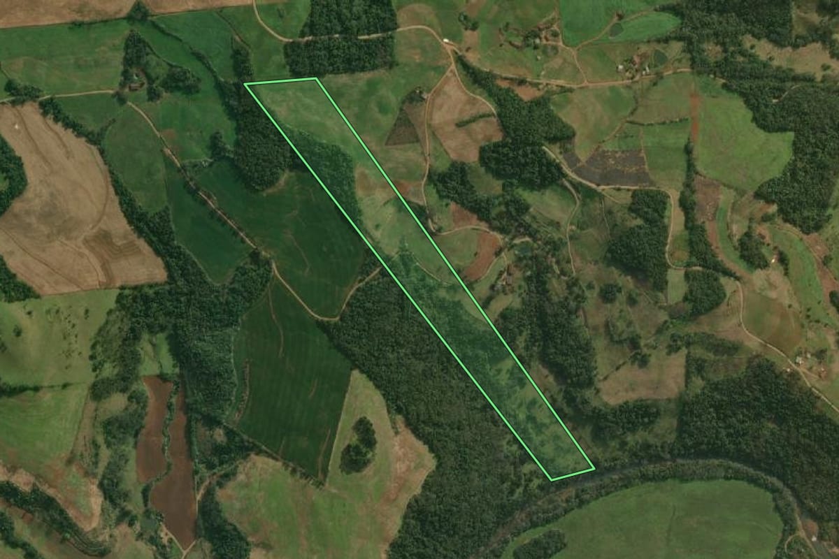 Imagem de satélite do imóvel rural em Paraíso (SC), com o contorno declarado no CAR desenhado por cima.