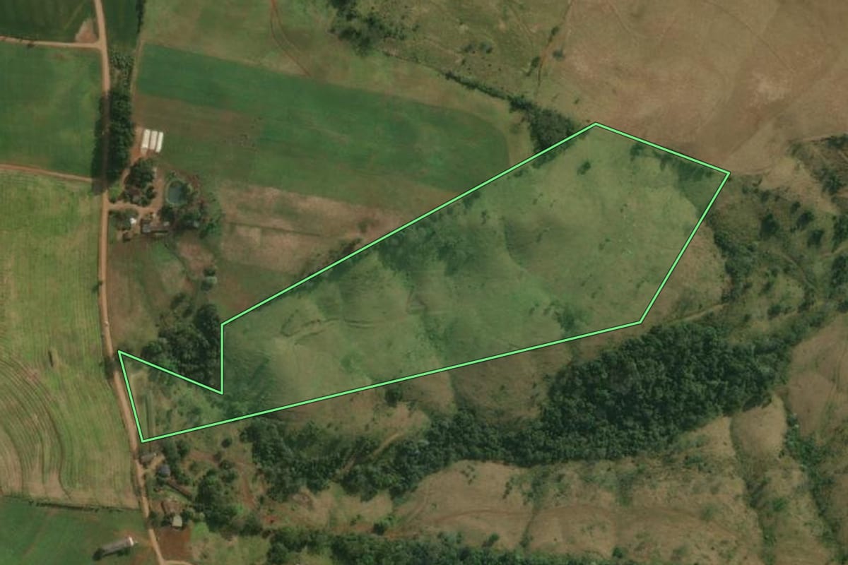 Imagem de satélite do imóvel rural em Paraíso (SC), com o contorno declarado no CAR desenhado por cima.