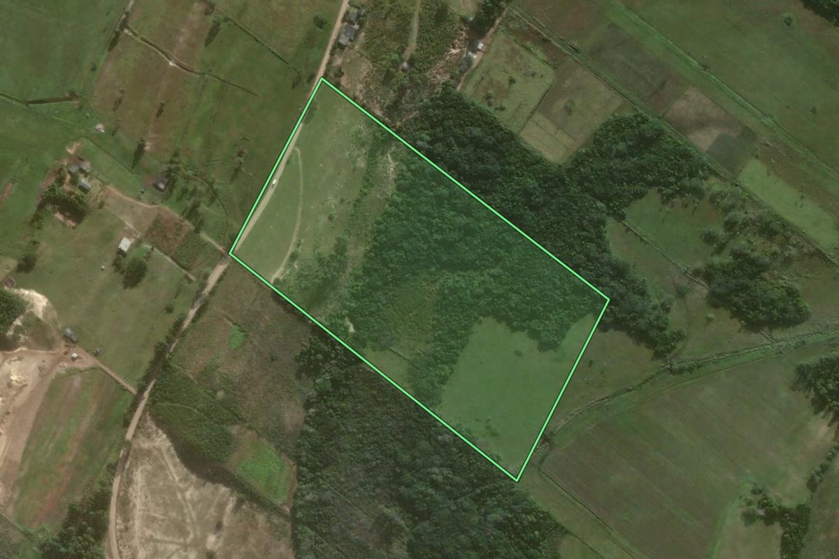 Imagem de satélite do imóvel rural em Passo de Torres (SC), com o contorno declarado no CAR desenhado por cima.
