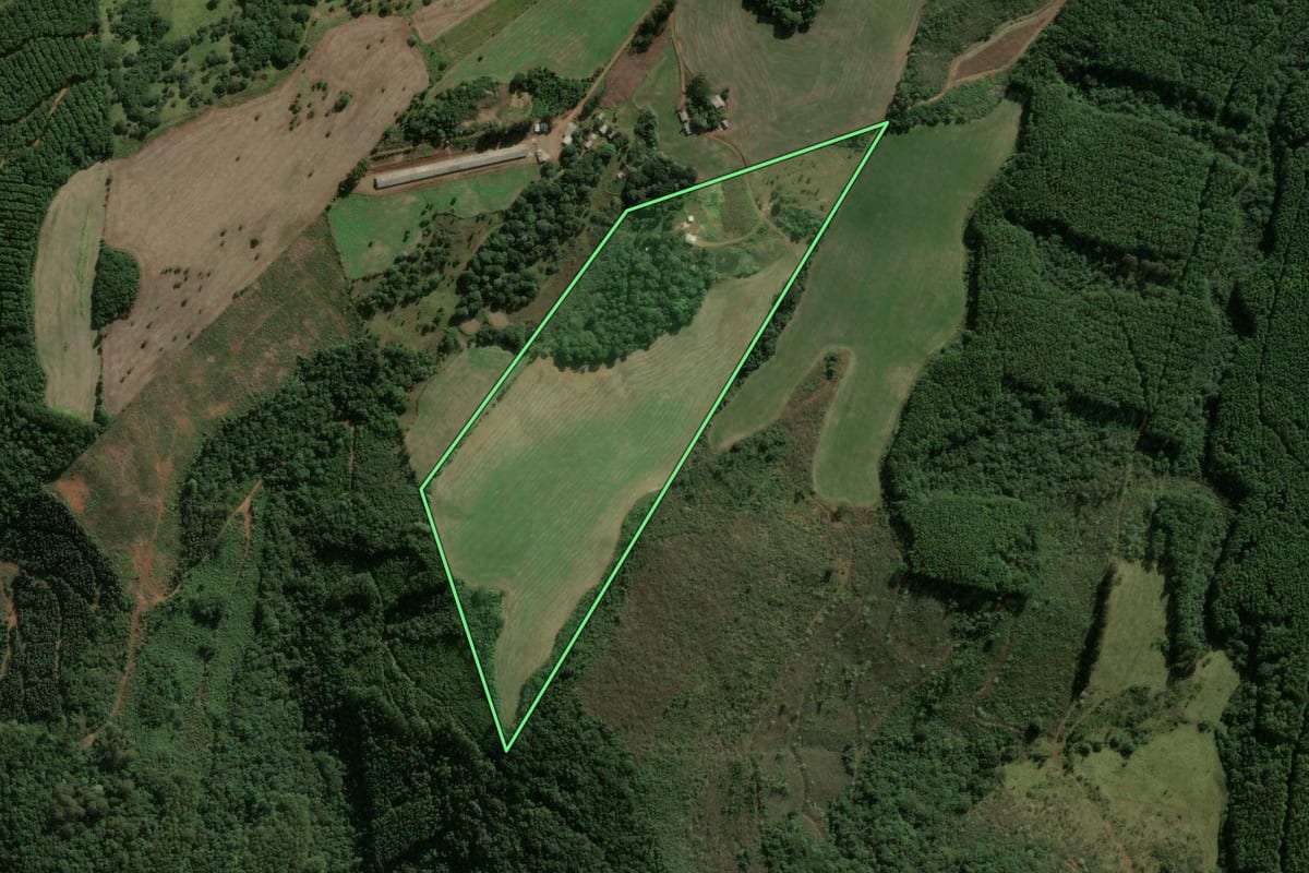 Imagem de satélite do imóvel rural em Passos Maia (SC), com o contorno declarado no CAR desenhado por cima.