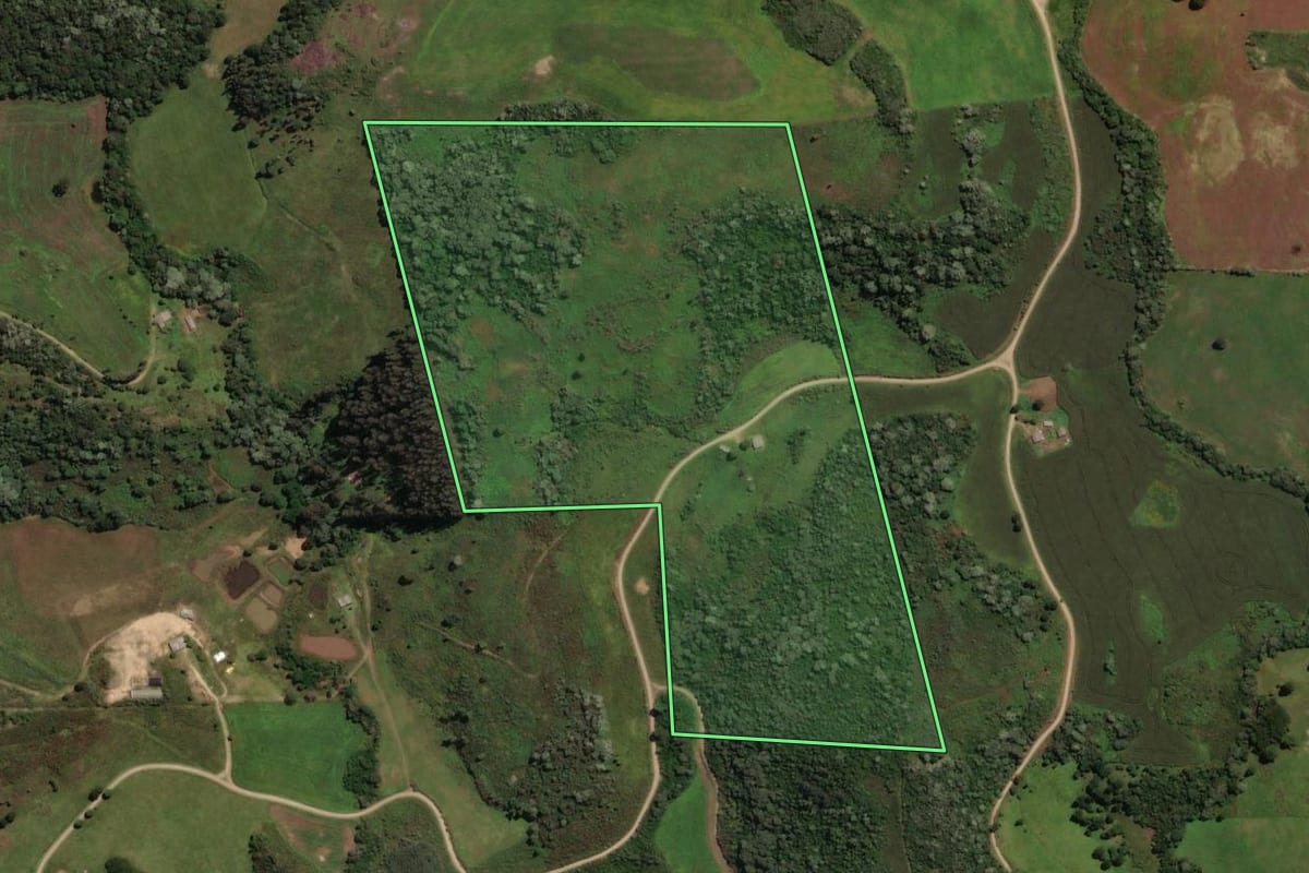 Imagem de satélite do imóvel rural em Passos Maia (SC), com o contorno declarado no CAR desenhado por cima.