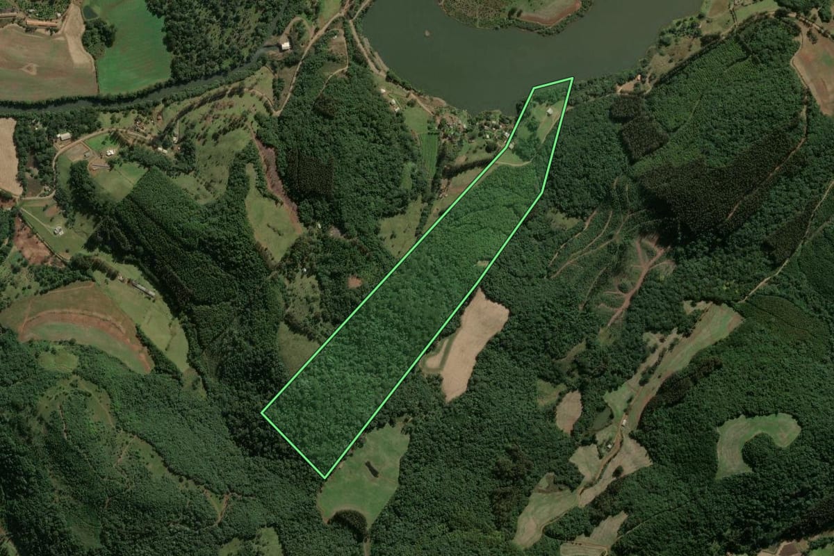 Imagem de satélite do imóvel rural em Passos Maia (SC), com o contorno declarado no CAR desenhado por cima.