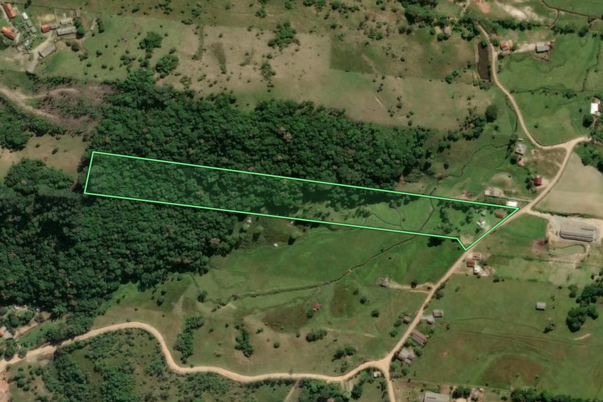 Imagem de satélite do imóvel rural em Paulo Lopes (SC), com o contorno declarado no CAR desenhado por cima.