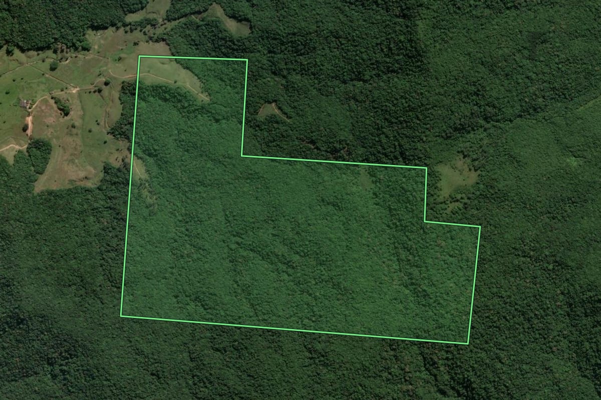 Imagem de satélite do imóvel rural em Paulo Lopes (SC), com o contorno declarado no CAR desenhado por cima.