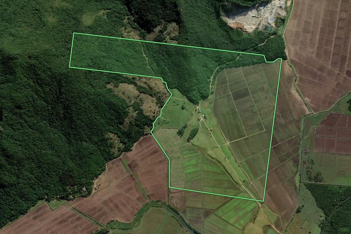 Imagem de satélite do imóvel rural em Paulo Lopes (SC), com o contorno declarado no CAR desenhado por cima.