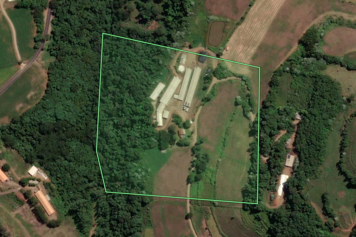 Imagem de satélite do imóvel rural em Peritiba (SC), com o contorno declarado no CAR desenhado por cima.