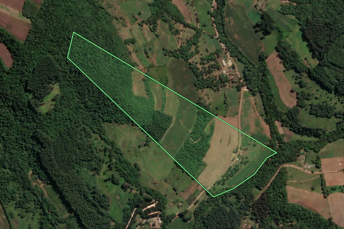 Imagem de satélite do imóvel rural em Peritiba (SC), com o contorno declarado no CAR desenhado por cima.