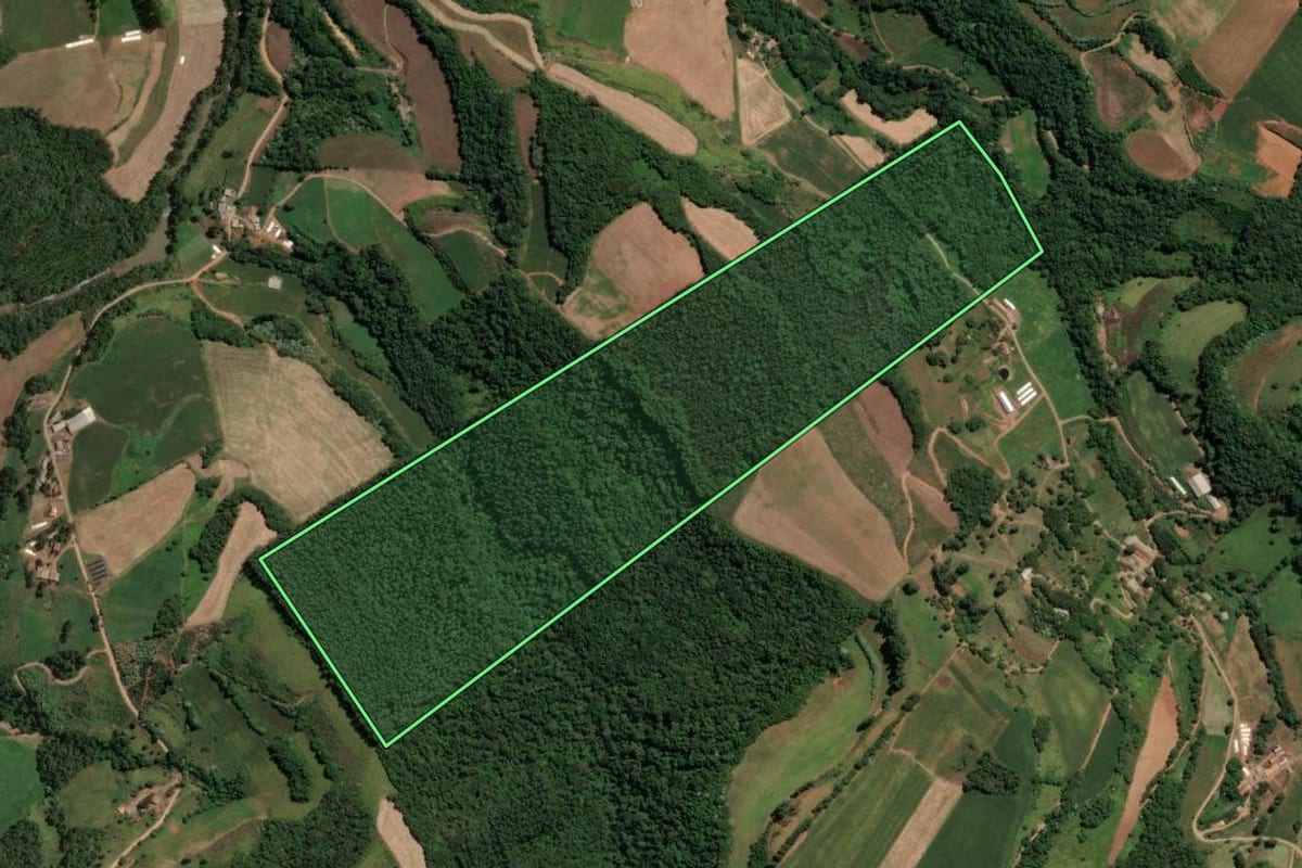 Imagem de satélite do imóvel rural em Peritiba (SC), com o contorno declarado no CAR desenhado por cima.