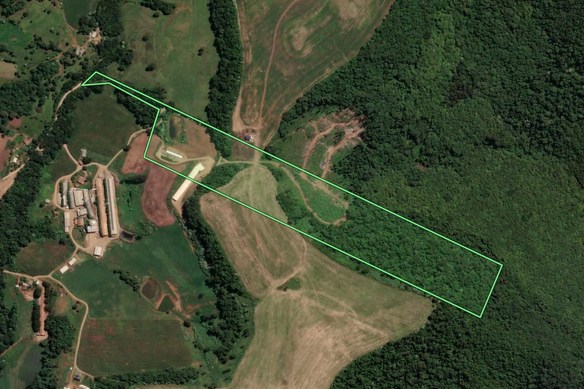 Imagem de satélite do imóvel rural em Peritiba (SC), com o contorno declarado no CAR desenhado por cima.