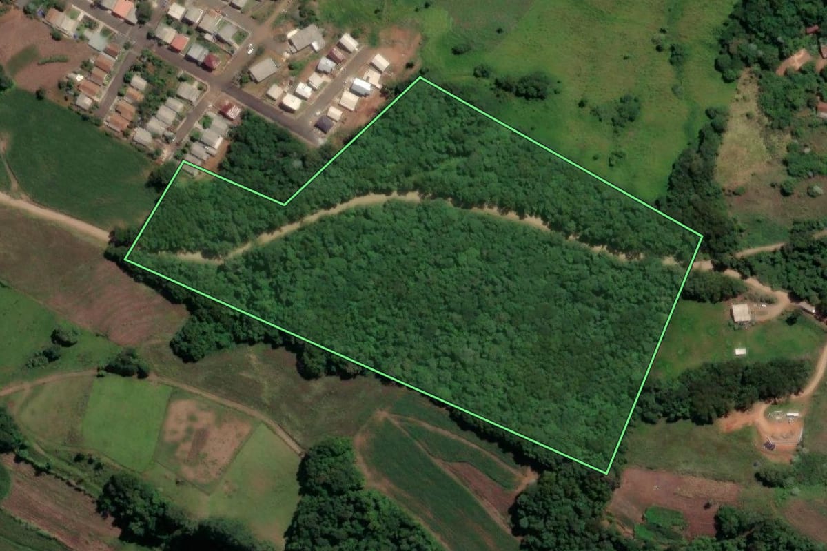 Imagem de satélite do imóvel rural em Peritiba (SC), com o contorno declarado no CAR desenhado por cima.